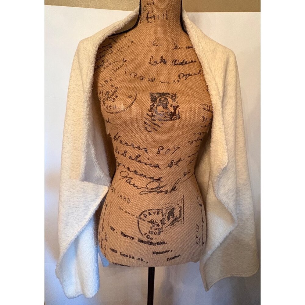 Gaiam Womens Asymmetrical Open Front Cardigan Jacket XL Beige Cozy Sherpa Lined - Picture 4 of 15